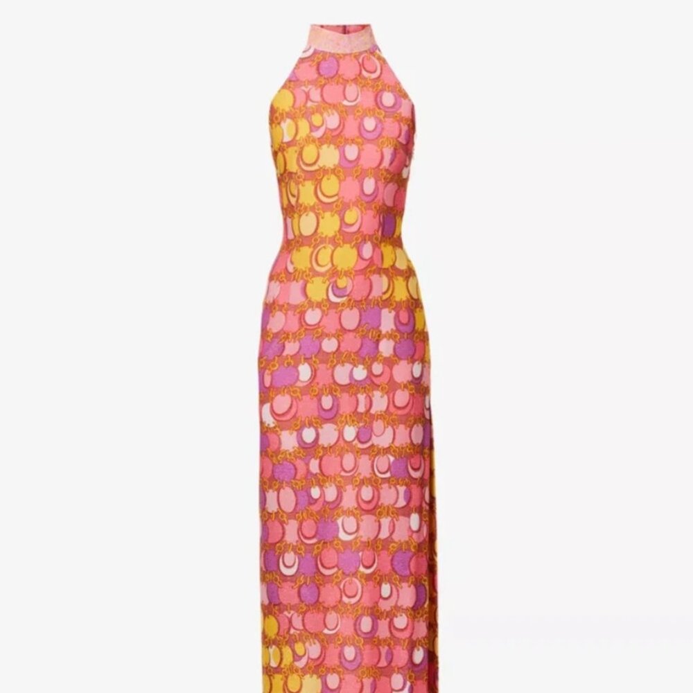 SS23 MOSCHINO Couture Jeremy Scott 60s Halter Chain Print Slim Fit Maxi Dress